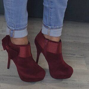 Red Wine Suede Bow Platform Bootie Size 8